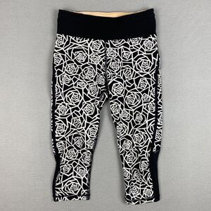 Lululemon Real Quick Crop Pants Womens Size 4 Leggings Black White Rose Pattern